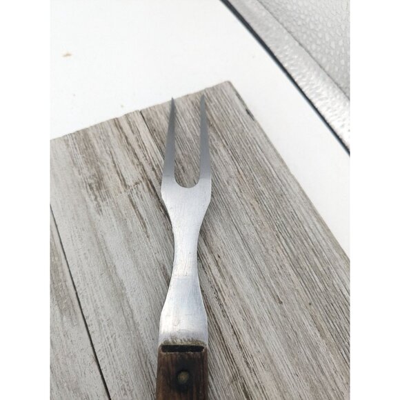 2 Prong Tine Meat Serving Fork Wood 10" Stainless Steel - Picture 5 of 8